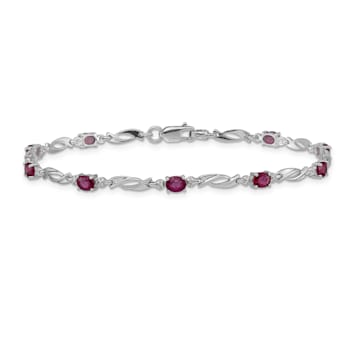 Rhodium Over 14k White Gold Diamond and Ruby Bracelet