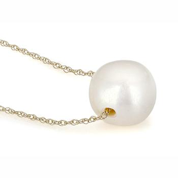 9mm Cultured Freshwater Pearl Station Necklace in 14k Yellow Gold