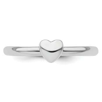 Sterling Silver Stackable Expressions Rhodium Puffed Heart Ring