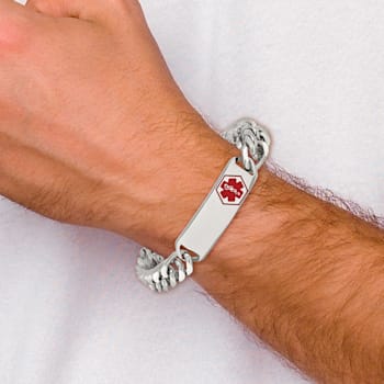Stainless Steel Polished with Red Enamel 8.5-inch Medical ID Bracelet