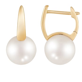 White Cultured Freshwater Pearl 14k Yellow Gold Earrings 8-8.5mm