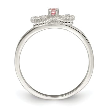 Sterling Silver Polished and Twisted Pink Cubic Zirconia Bow Children's Ring