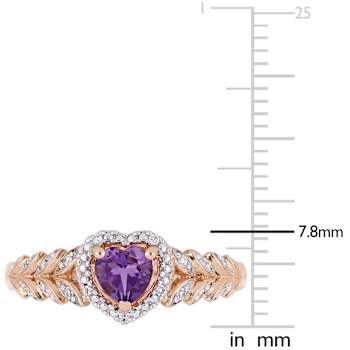 Amethyst and Diamond 10K Rose Gold Heart Ring 0.45ctw