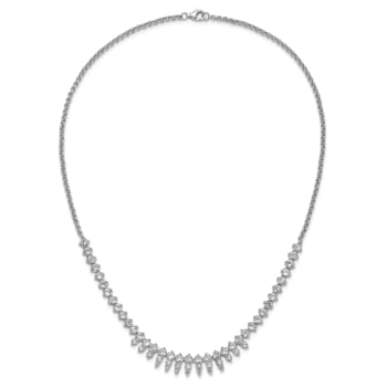 Rhodium Over Sterling Silver Polished Fancy Cubic Zirconia Necklace