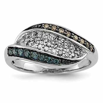 Sterling Silver 0.33ctw White, Champagne and Blue Diamond Antiqued Ring
