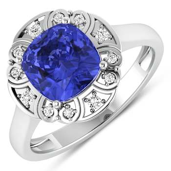 Violet Tanzanite and White Diamond 14K White Gold Halo Ring 2.08 ctw