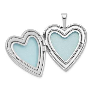Rhodium Over Sterling Silver 20mm Satin, Enamel, Diamond-cut Floral
Heart Locket Pendant