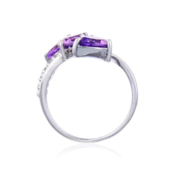 Amethyst and White Topaz Sterling Silver Bypass Ring, 3.78ctw