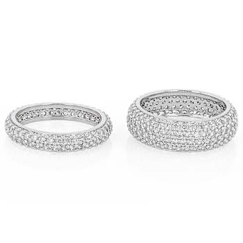 CZ Stackable Band Ring Set in Rhodium Over Brass