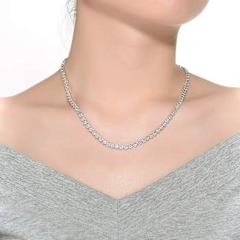 CZ Milgrain Bezel Tennis Necklace In Sterling Silver 16 Inch