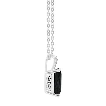 10x8mm Emerald Cut Black Onyx With Diamond Accents Rhodium Over Sterling
Silver Pendant with Chain