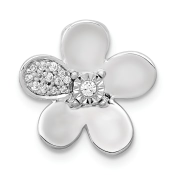 Rhodium Over 14k White Gold Diamond Flower Chain Slide Pendant