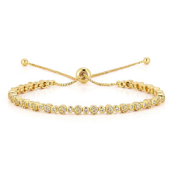 Rachel Zoe CZ Adjustable Tennis Bracelet in 14K Gold Over Brass