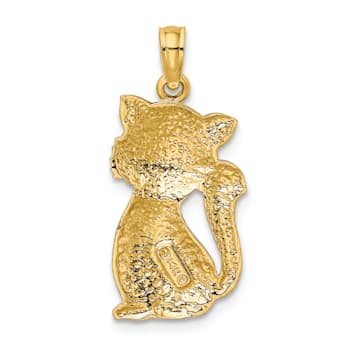 14k Yellow Gold Textured Sitting Cat Pendant