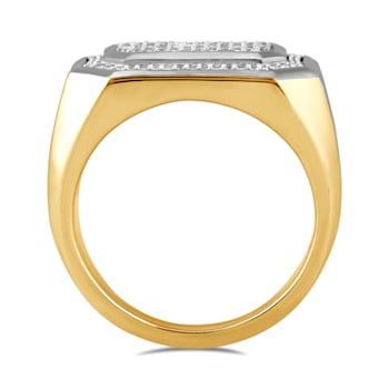 White Diamond Rhodium And 14k Yellow Gold Over Sterling Silver Mens Ring 0.20ctw