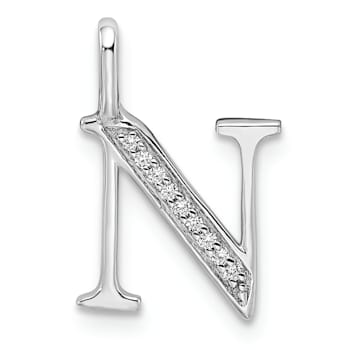 14K White Gold Diamond Letter N Initial Pendant