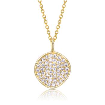 Pave CZ Circle Pendant Necklace In 14K Gold Over Brass