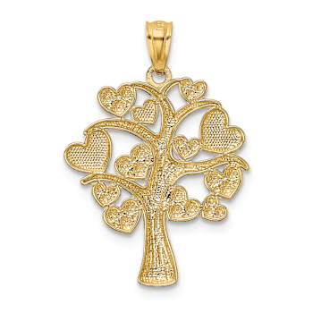14k Two-tone Gold  Polished and Textured Hearts Tree Pendant