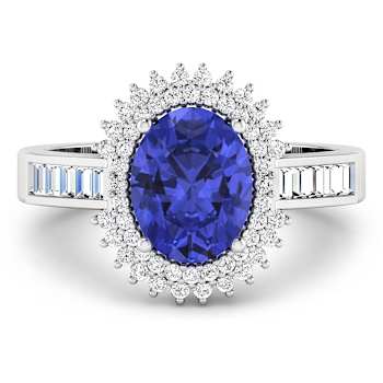 14K White Gold Violet Tanzanite and White Diamond Oval Halo Ring 1.93ctw
