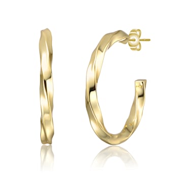 Bright Shine C-Hoop Earrings In 14K Gold Over Brass