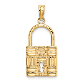 14K Yellow Gold 3D Padlock with Key Hole Charm