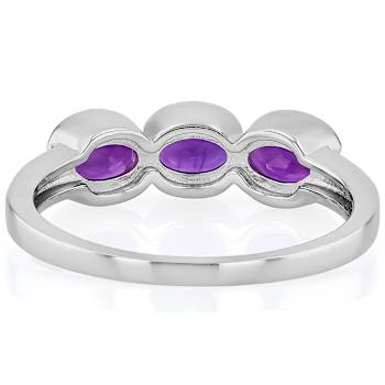 Amethyst Three-Stone Ring In Platinum Over Sterling Silver