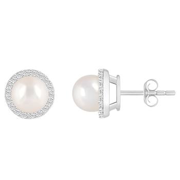 6mm Cultured Freshwater Pearl And Created White Sapphire 10k White Gold
Halo Stud Earrings