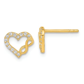14k Yellow Gold Polished Cut-Out Heart and Infinity Sign Cubic Zirconia
Stud Earrings