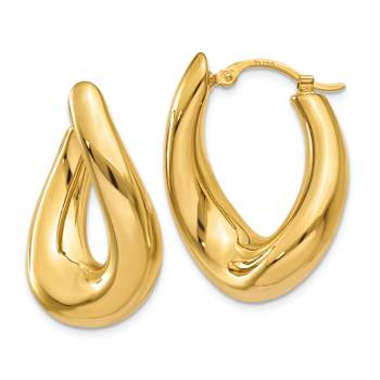 14K Yellow Gold 7/8" Twisted Oval Hoop Earrings