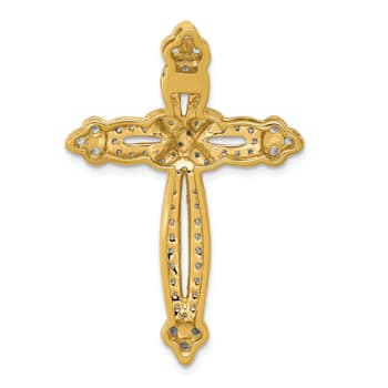 14k Yellow Gold and Rhodium Over 14k Yellow Gold Diamond Budded Cross
Chain Slide Pendant