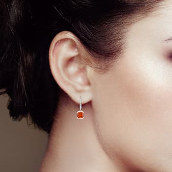 Peach Orange Lab Created Padparadscha Sapphire & Moissanite Rhodium
Over Silver Drop Earrings