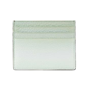 Fendi FF Logo Light Gray and Blue Pebbled Calf Leather Card Case Wallet