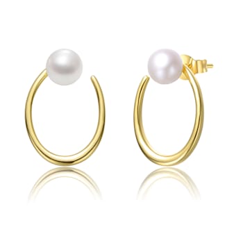 Freshwater Pearl Halo Drop Earrings In 14K Gold Over Sterling Silver