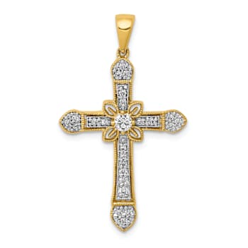 10k Yellow Gold and Rhodium Over 10k Yellow Gold 0.27 ctw Diamond
Filigree Cross Pendant