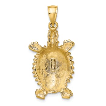 14k Yellow Gold Textured Land Turtle Pendant