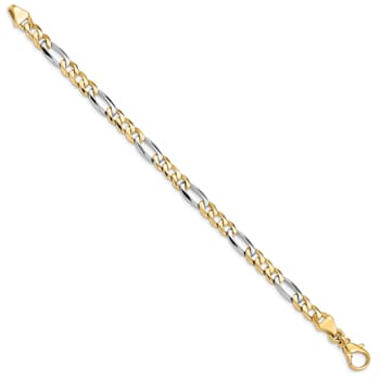 14K Yellow and White Gold 5.8mm Hand-Polished Fancy Link Bracelet