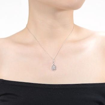 Pear Shape CZ Door Knocker Love Knot Pendant In White Rhodium Over Brass