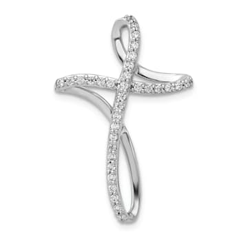 Rhodium Over 14k White Gold Diamond Cross chain slide