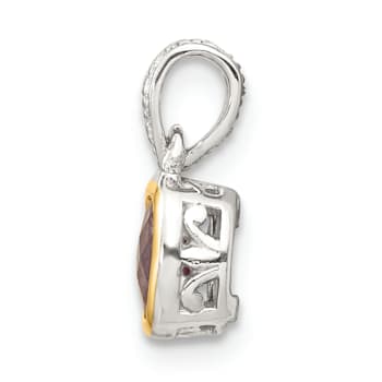 Rhodium Over Sterling Silver with 14k Accent Amethyst Pendant