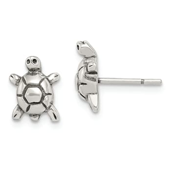 Sterling Silver Polished and Antiqued Turtle Post Earrings