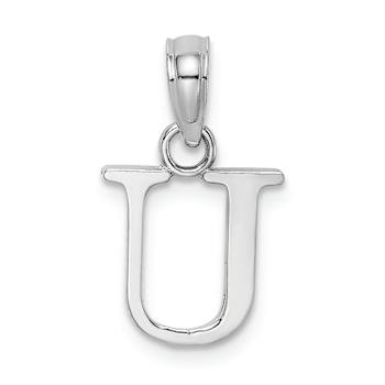 Rhodium Over 14k White Gold Polished Block Letter U Initial Pendant