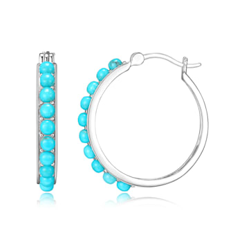 Blue Turquoise Platinum Over Sterling Silver Hoop Earrings