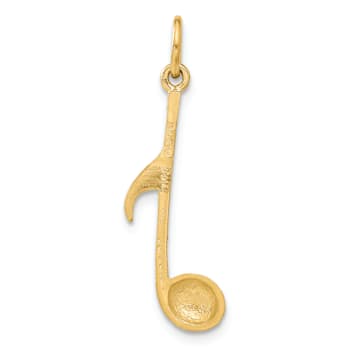 14k Yellow Gold Satin and Textured Musical Note Pendant
