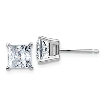 Rhodium Over 14K White Gold 2.50ct. 6.0mm Princess G H I True Light
Moissanite Earrings