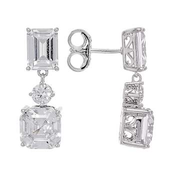 Mixed Shapes CZ Drop Earrings In Platinum-Enhanced Sterling Silver 14.31ctw