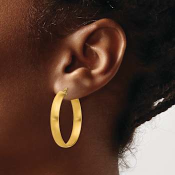 14k Yellow Gold 1 1/4" Large Satin Hoop Earrings