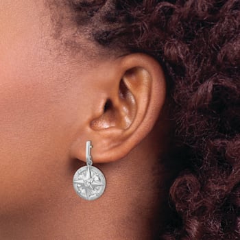 Rhodium Over Sterling Silver Polished Cubic Zirconia Compass Dangle Post Earrings