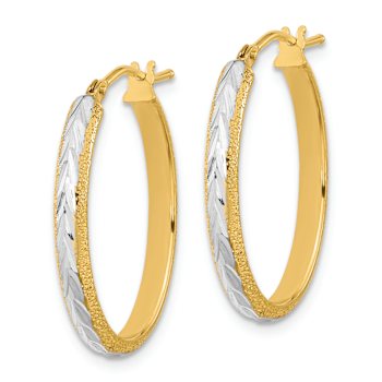 14k Two-tone Diamond-Cut and Textured 1 1/8" Hoop Earrings