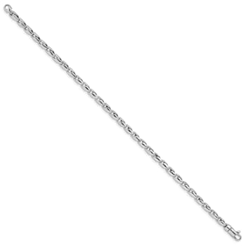 Rhodium Over 14k White Gold 3mm Hand Polished Fancy Link Chain Bracelet