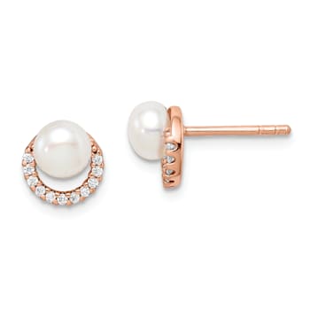 Sterling Silver Rose-tone with Freshwater Cultured Pearl and Cubic
Zirconia Earrings